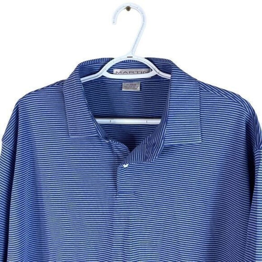 Martin Timeless As the Game Polo Shirt Mens XL Blue Striped S/S Pima Cotton Golf